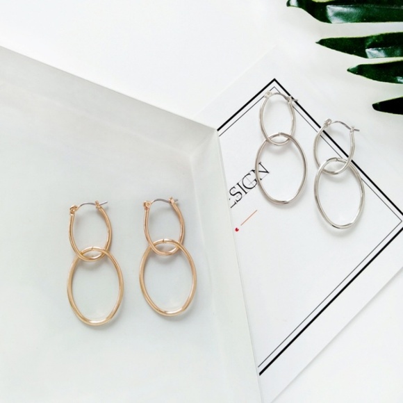 Double Layer Geometric Drop Earrings - Picture 2 of 8